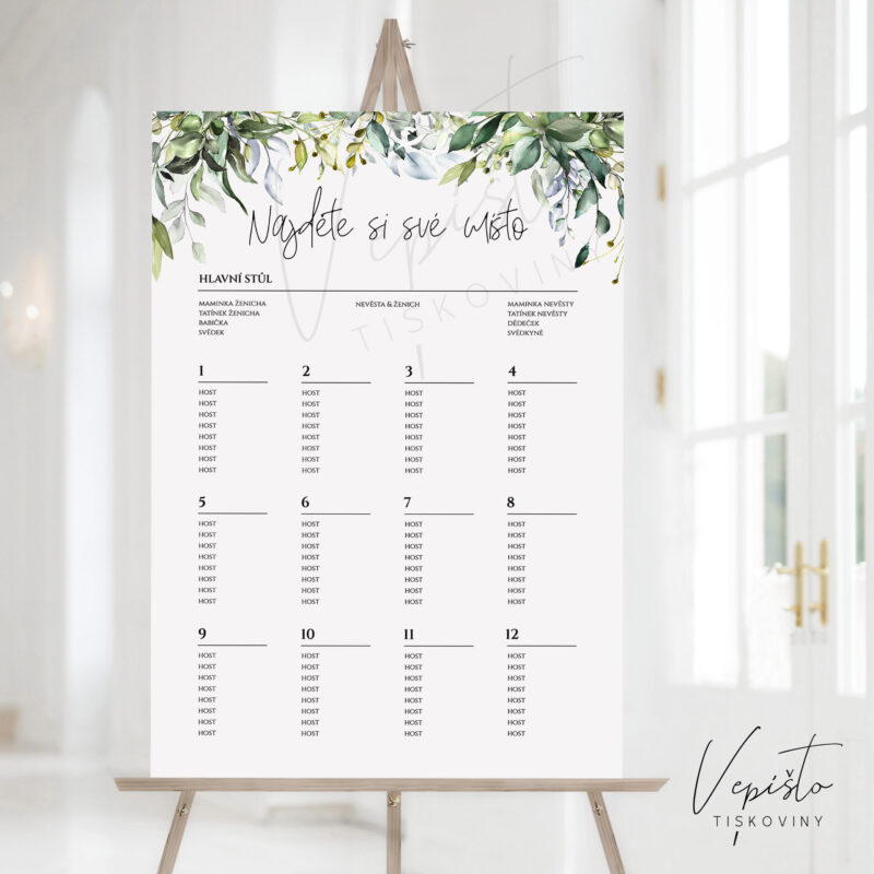 Svatební zasedací pořádek šablona pro stoly do U, I, T, E a samostatné stoly pdf ke stažení najděte si své místo kde sedím na svatbě