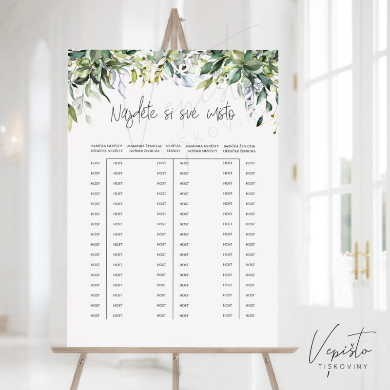 Svatební zasedací pořádek šablona pro stoly do U, I, T, E a samostatné stoly pdf ke stažení najděte si své místo kde sedím na svatbě