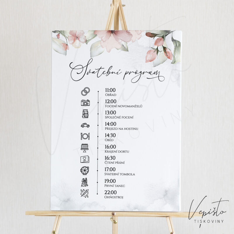 šablona svatebního programu harmonogramu pdf ke stažení s piktogramy ikonami