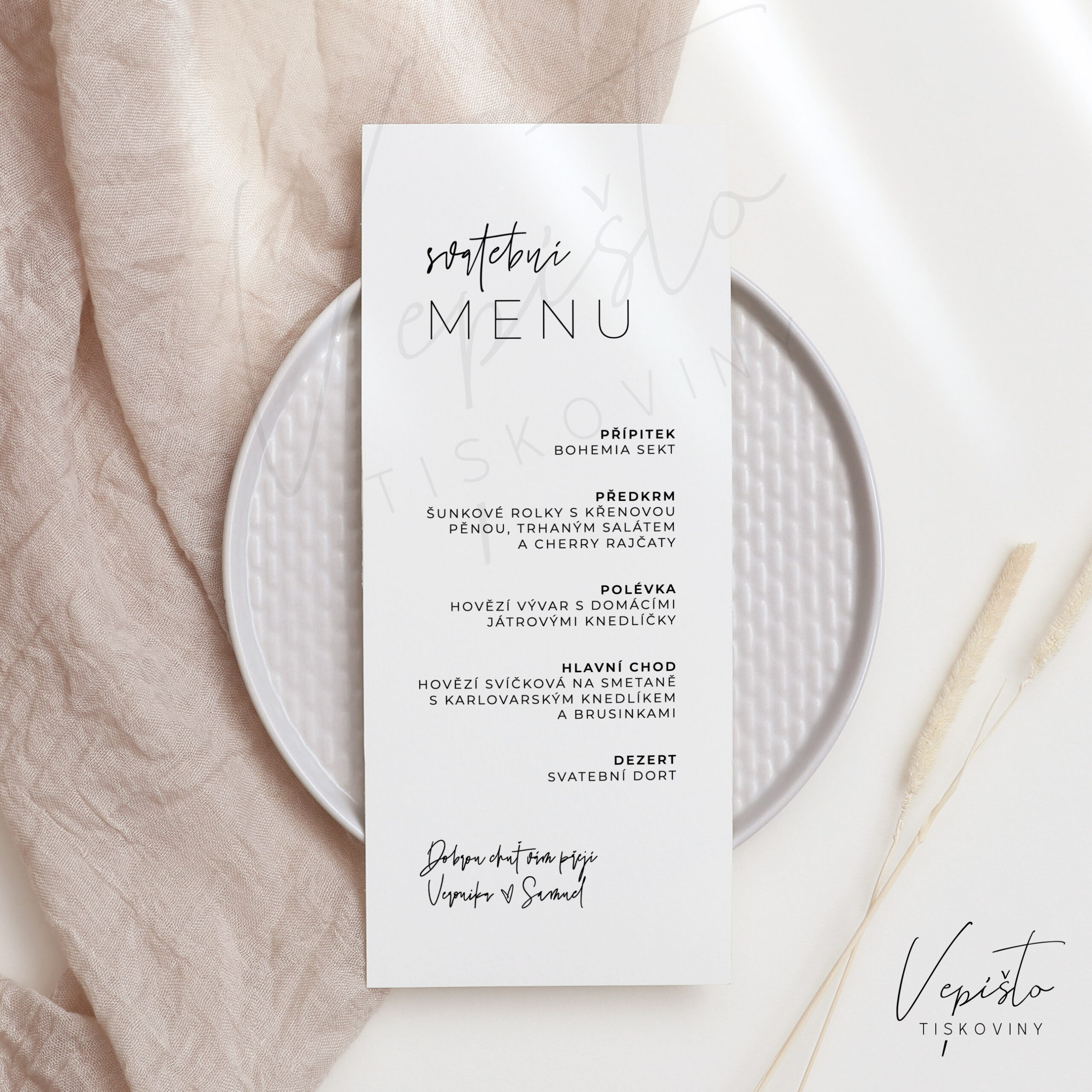 svatební menu ke stažení šablona minimalistické černobílé