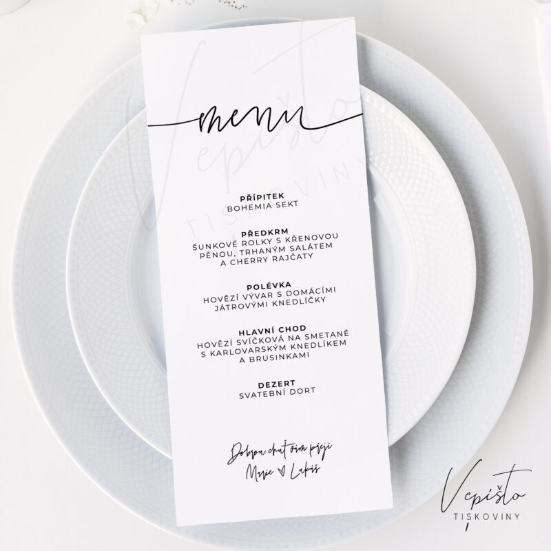 svatební menu ke stažení šablona minimalistické černobílé