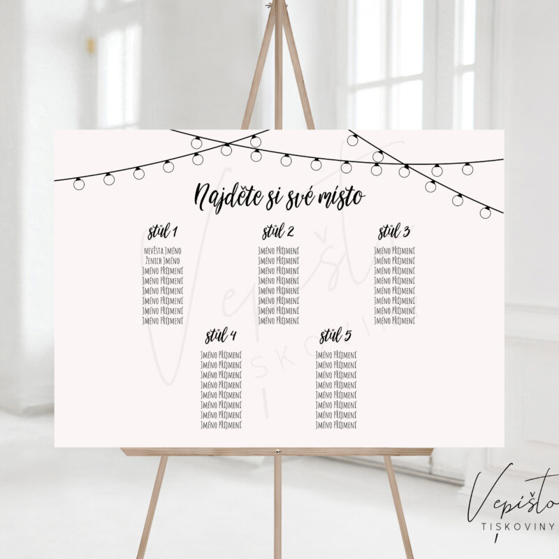 svatební zasedací pořádek u tabule u hostiny kde kdo sedí inspirace ke stažení světýlka venkov rustikální přírodní