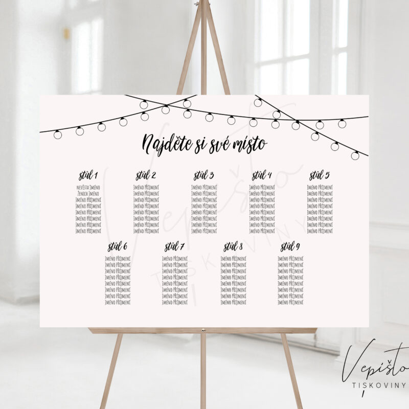 svatební zasedací pořádek u tabule u hostiny kde kdo sedí inspirace ke stažení světýlka venkov rustikální přírodní