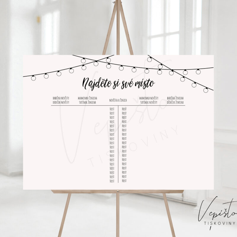 svatební zasedací pořádek u tabule u hostiny kde kdo sedí inspirace ke stažení světýlka venkov rustikální přírodní