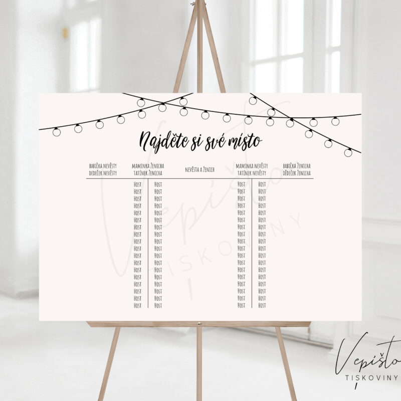 svatební zasedací pořádek u tabule u hostiny kde kdo sedí inspirace ke stažení světýlka venkov rustikální přírodní