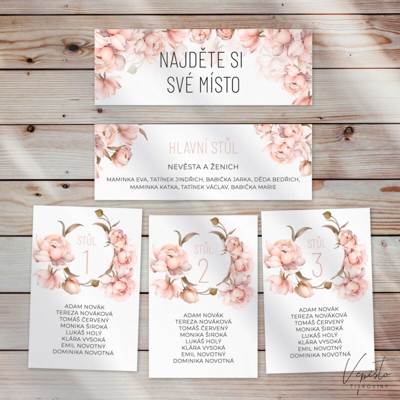 svatební šablona růžové květy pivoňky ke stažení pdf vzor romantické moderní