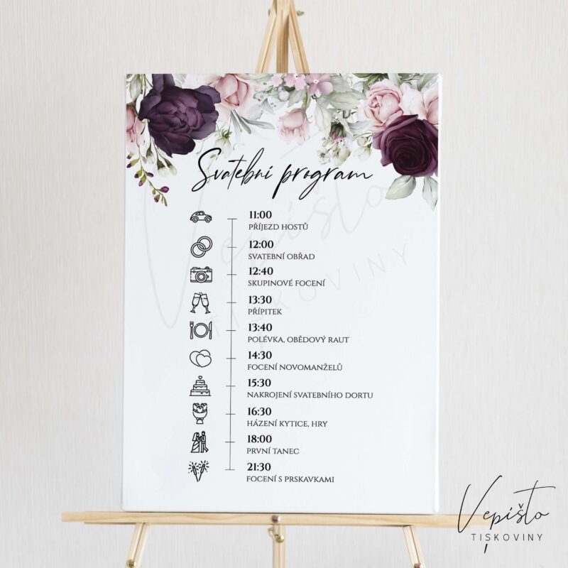 šablona svatební harmonogram pdf s obrázky pikgogramy symboly časová osa dne ke stažení tisk doma