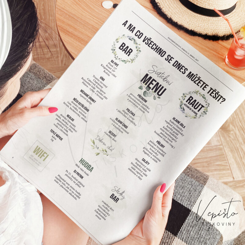 svatební menu svatební bar nápojový lístek svatební noviny svatební raut