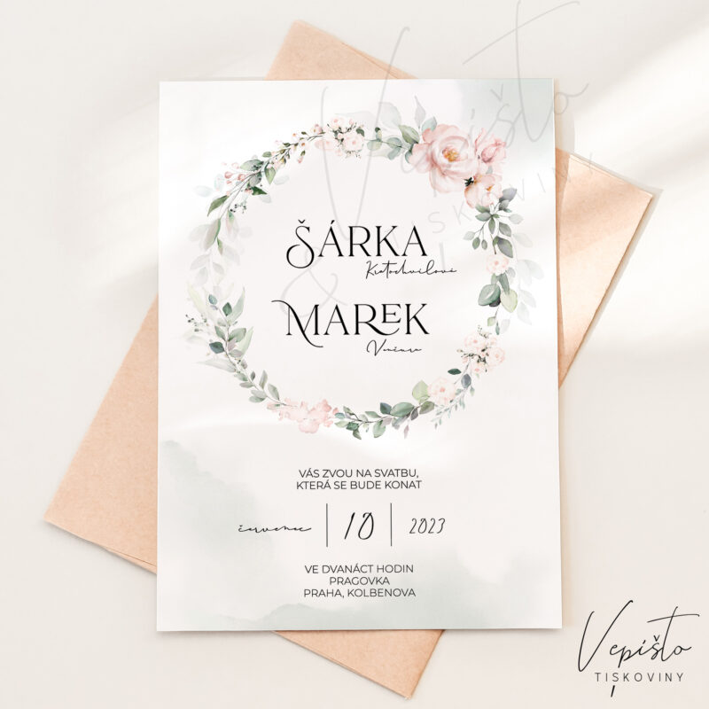 vzor svatebního oznámení pdf ke stažení editor jemné světlé romantické s kvítky květy růže růžičky