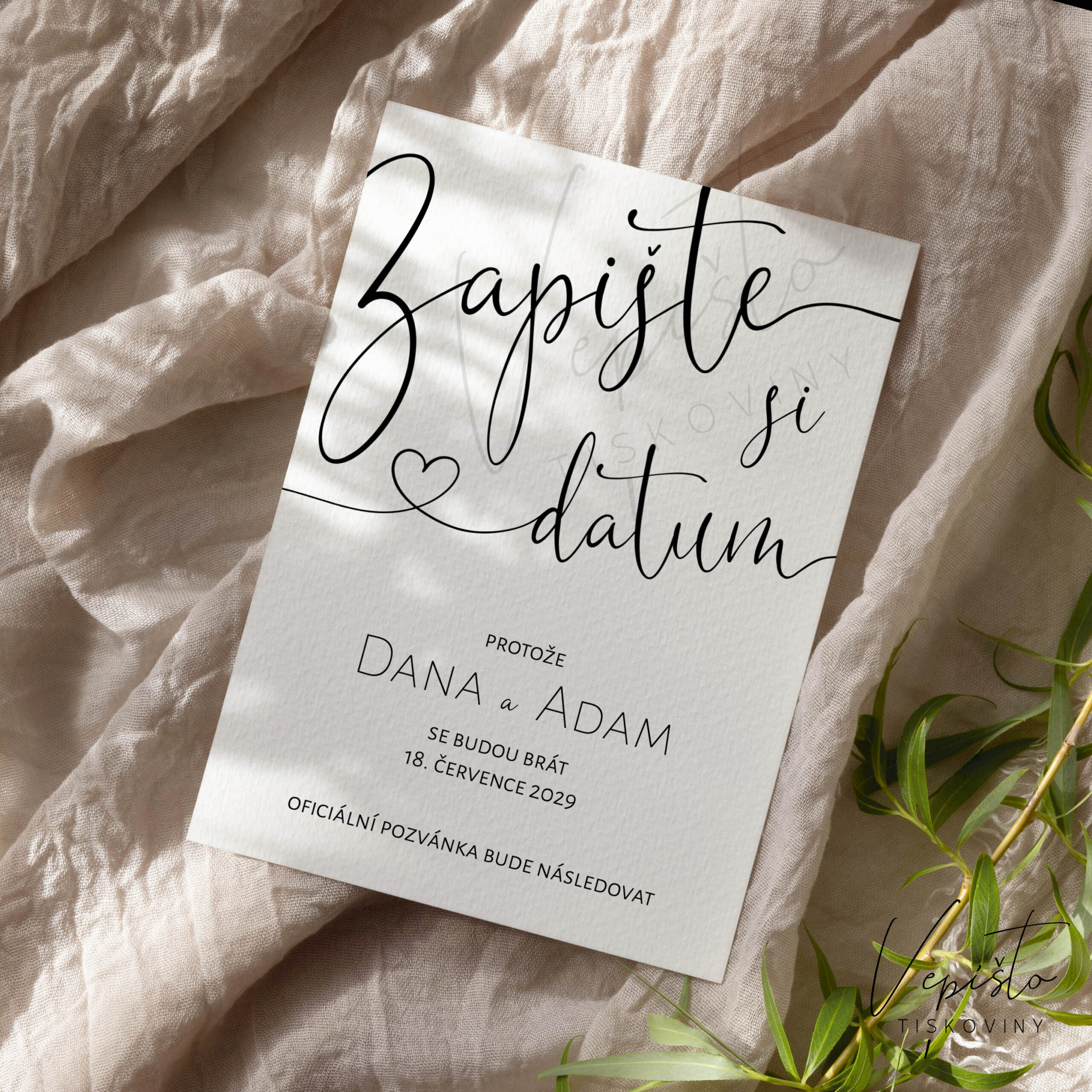 kartička zapište si datum save the date černobílá jednoduchá moderní šablona ke stažení pdf