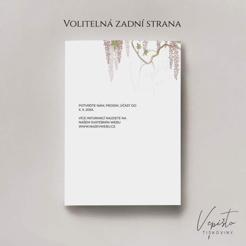 Vistárie, svatební oznámení s květy v rohu zarovnané vlevo - Obrázek 2