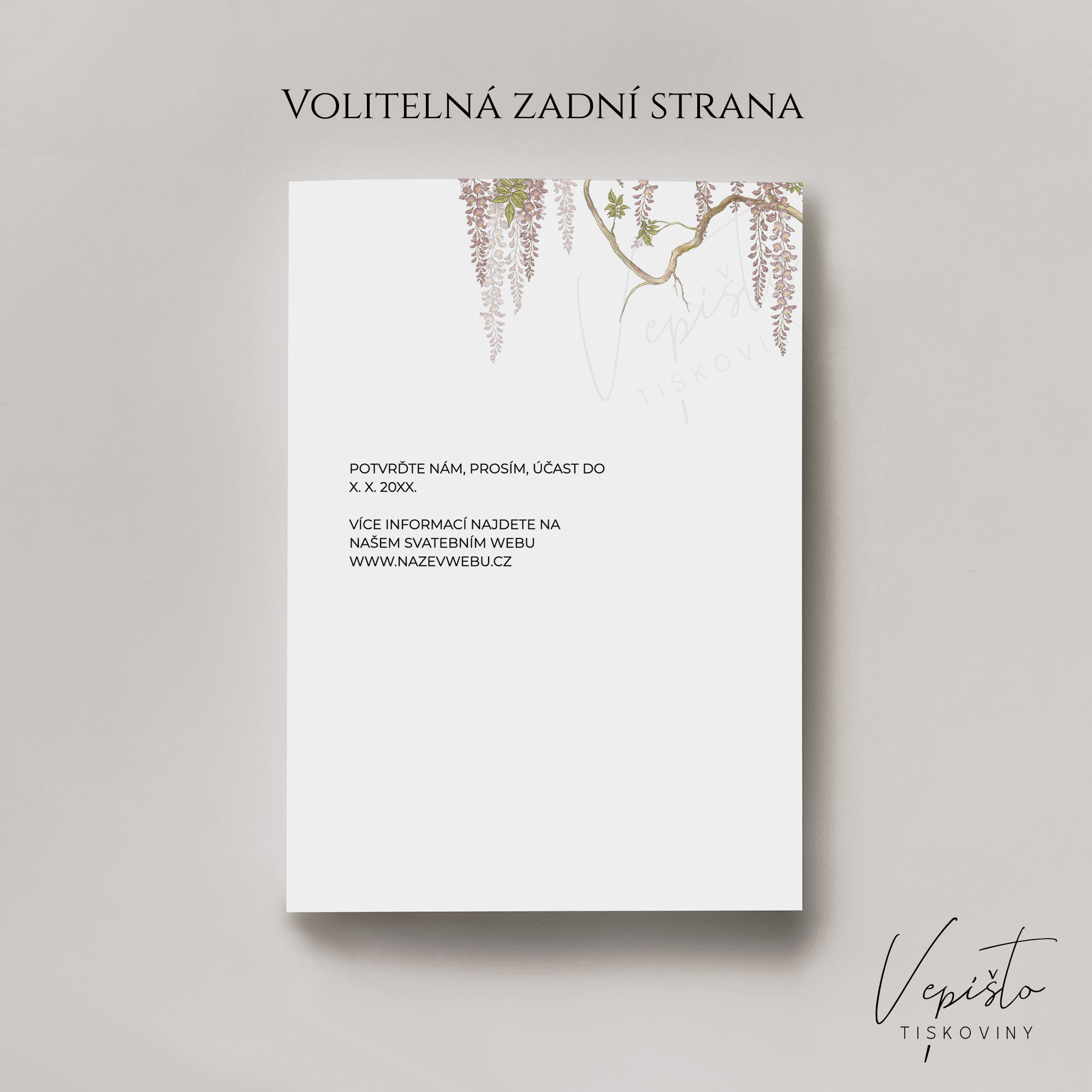 Vistárie, svatební oznámení s květy v rohu zarovnané vlevo - Obrázek 2