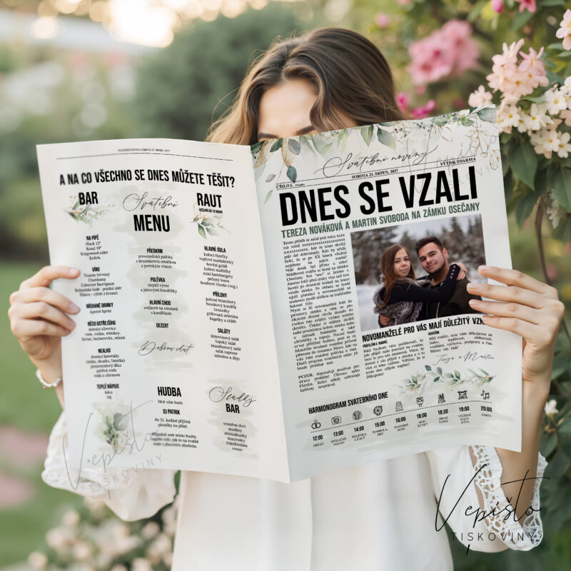 svatební noviny šablona vzor canva inspirace zdarma