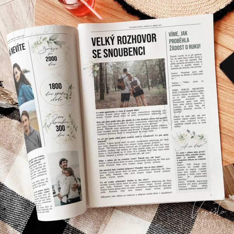 šablona inspirace vzor texty co napsat svatební noviny
