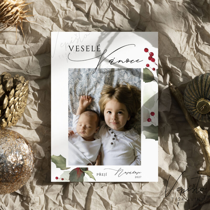 vánoční přání oboustranné se zadní stranou s rodinnými fotkami originální osobní moderní jednoduché designové