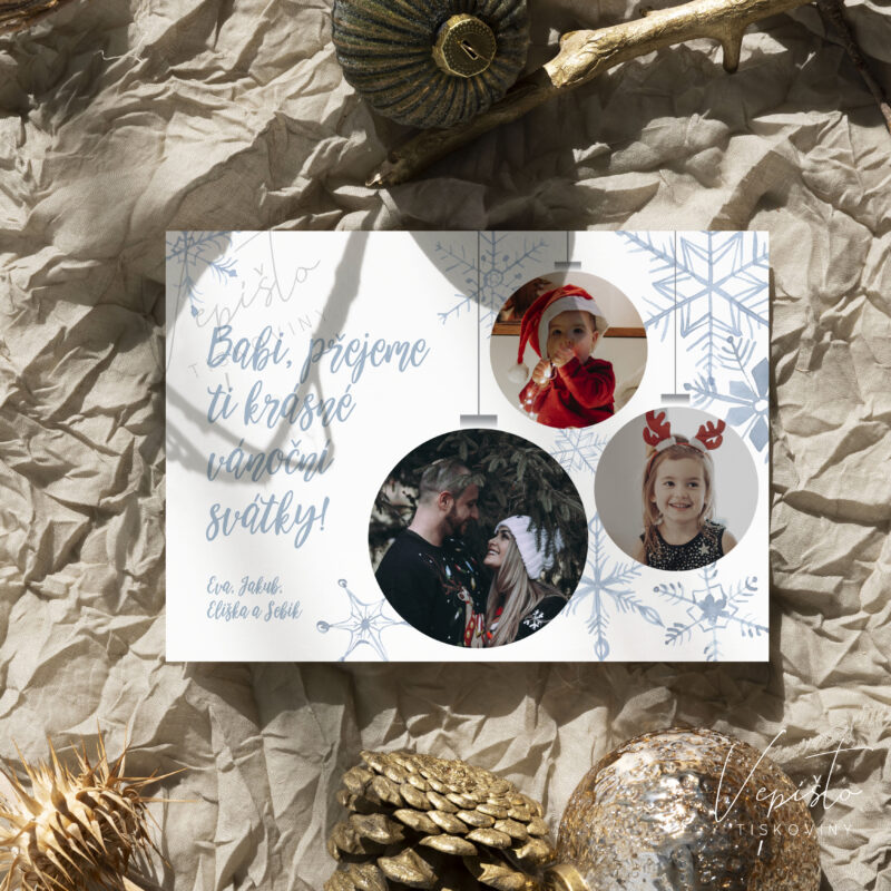 vánoční přání oboustranné se zadní stranou s rodinnými fotkami originální osobní moderní jednoduché designové