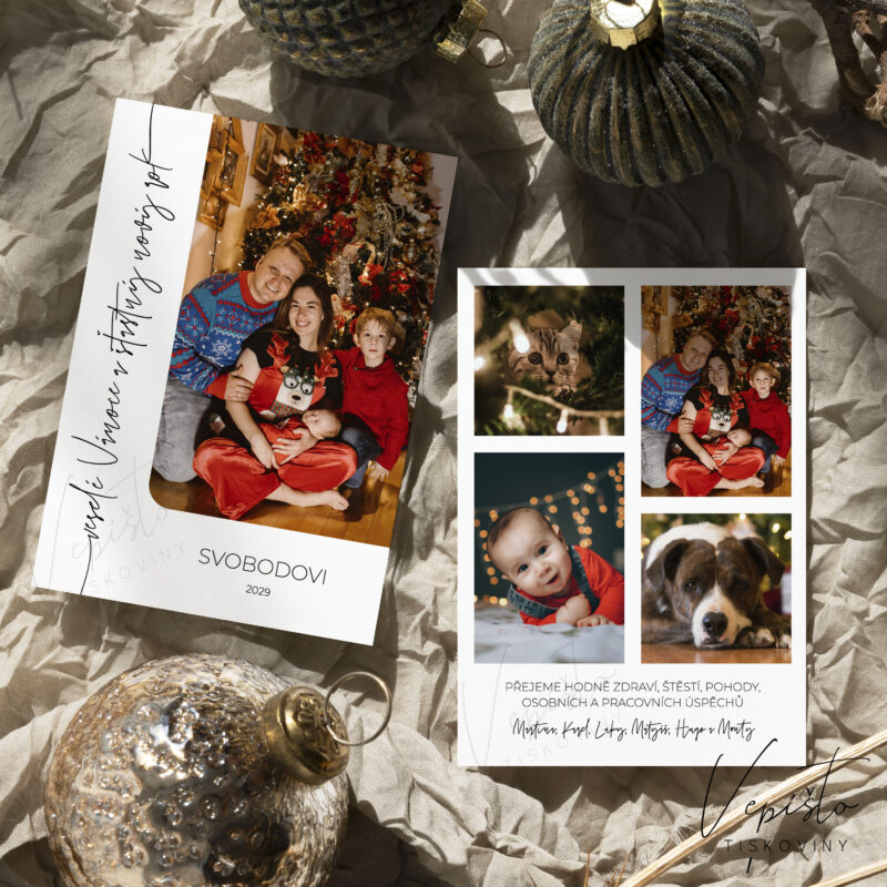 vánoční přání oboustranné se zadní stranou s rodinnými fotkami originální osobní moderní jednoduché designové