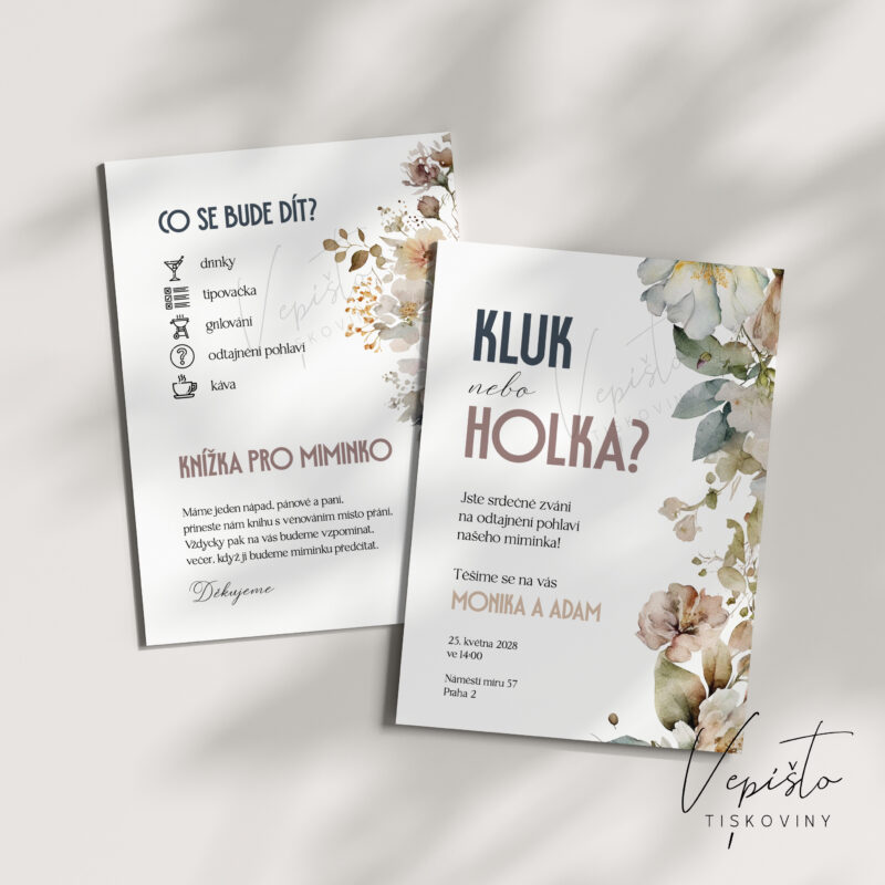 kluk nebo holka pozvánka na odtajnění pohlaví šablona k tisku pdf ke stažení