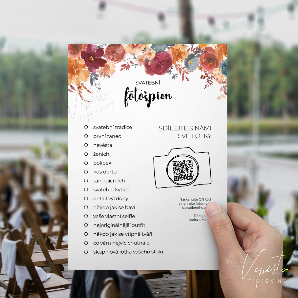 Podzimní květy, svatební hra Fotošpion s QR kódem