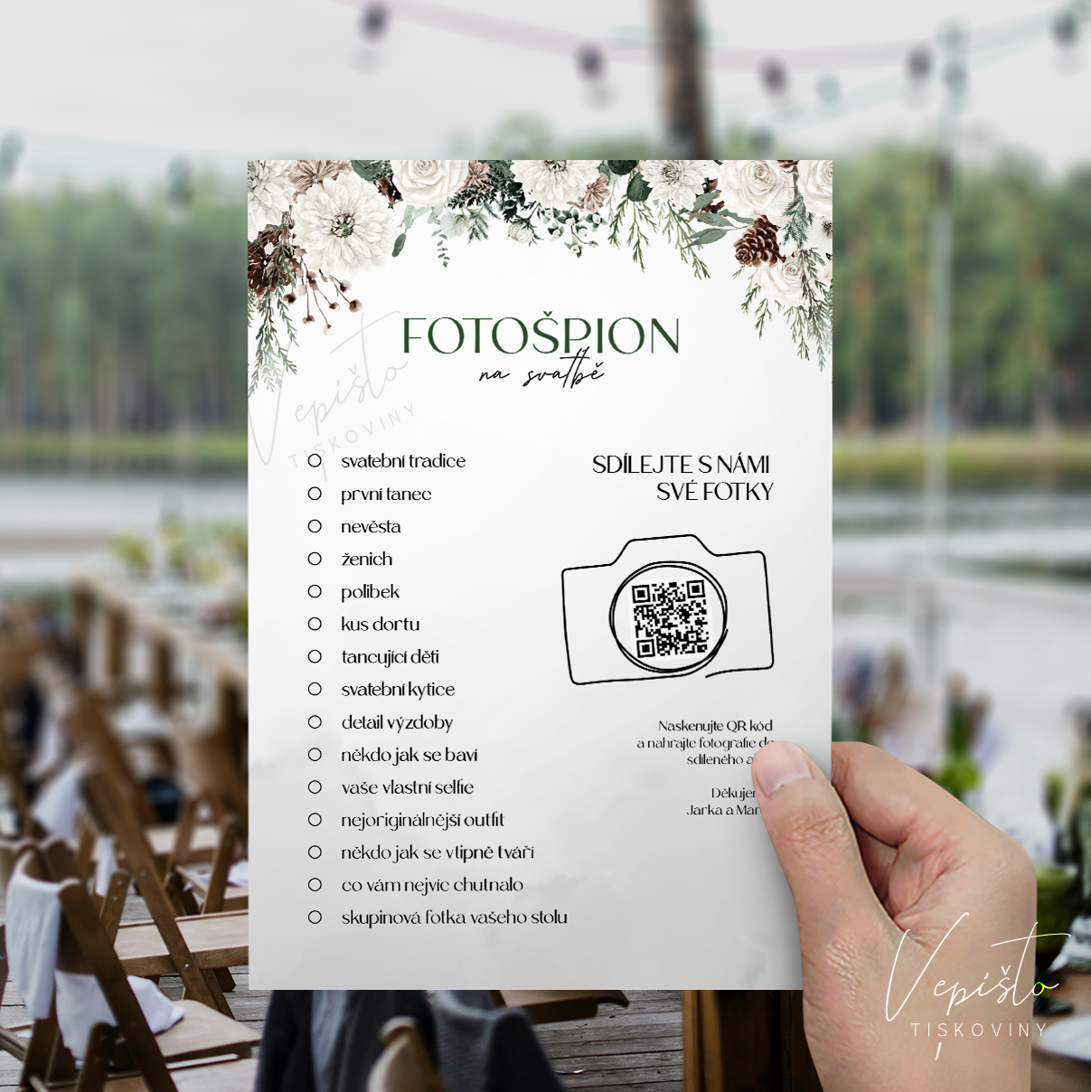 Zima a jehličí, svatební hra Fotošpion s QR kódem