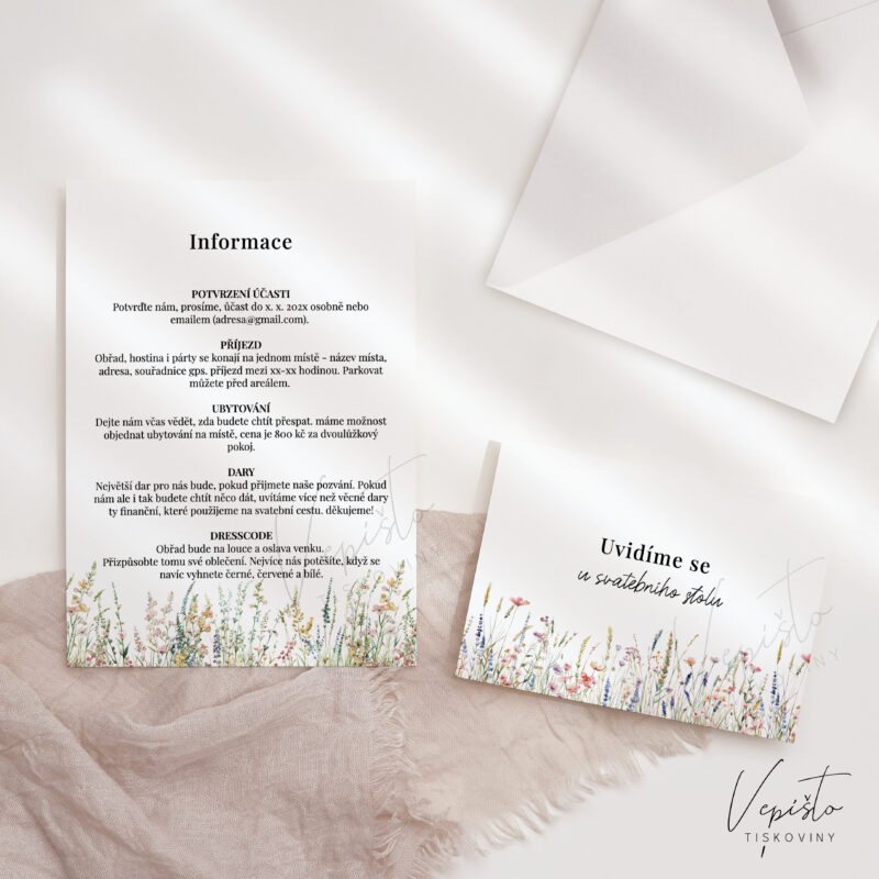 kartička s informacemi svatební pozvánka zveme vás ke svatebnímu stolu