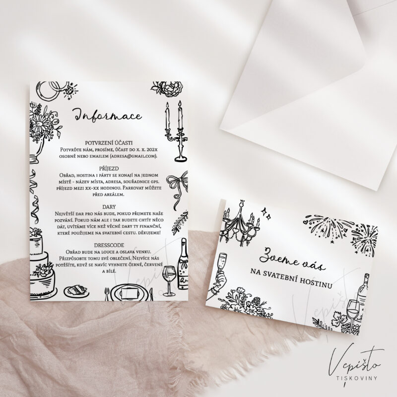 Rozmarné kresby, velké kartičky k oznámení, verze s obrázky