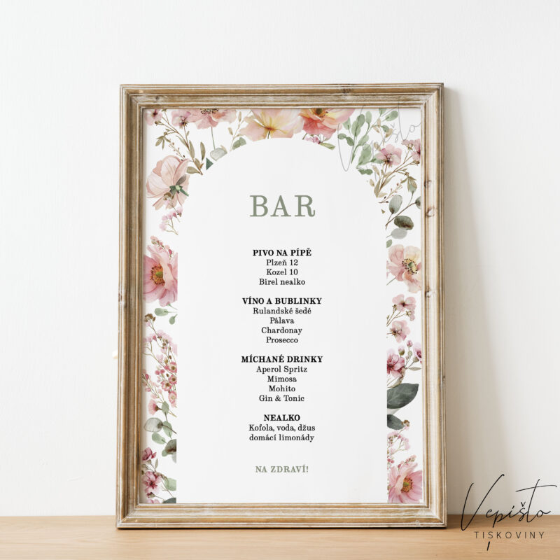 Růžová kvítka, velké menu s obloukem