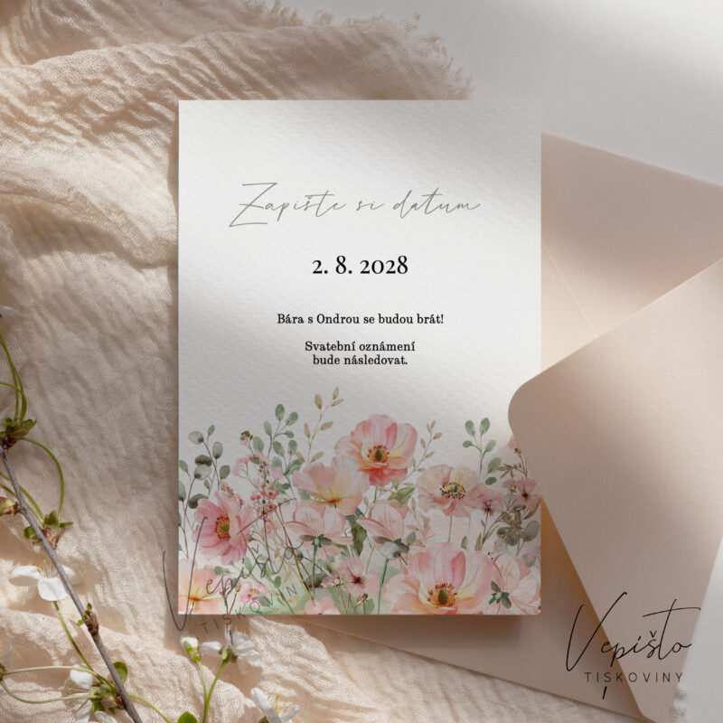 Růžová kvítka, zapište si datum (save the date)