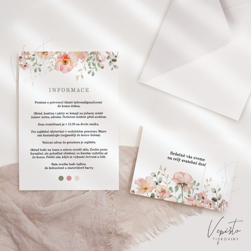 Růžová kvítka, velké kartičky k oznámení