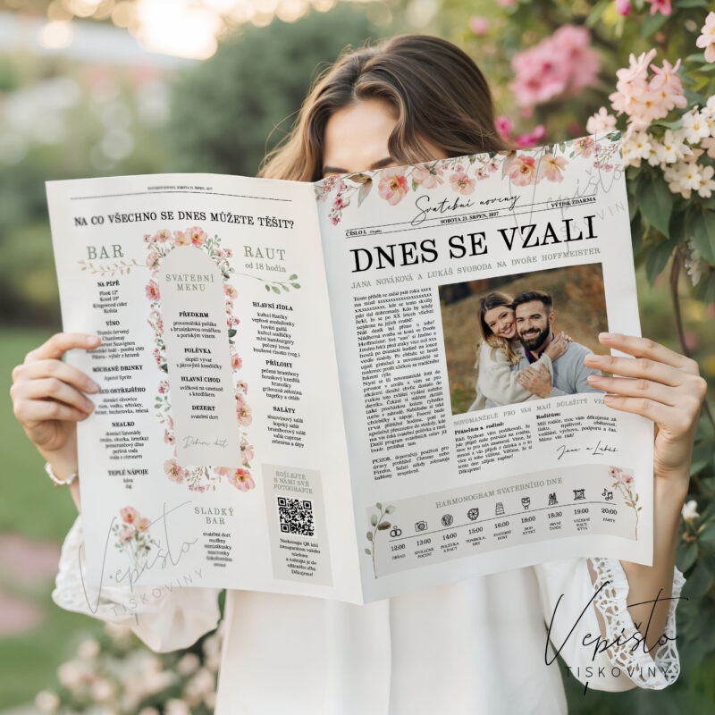 svatební noviny šablona vzor canva inspirace zdarma
