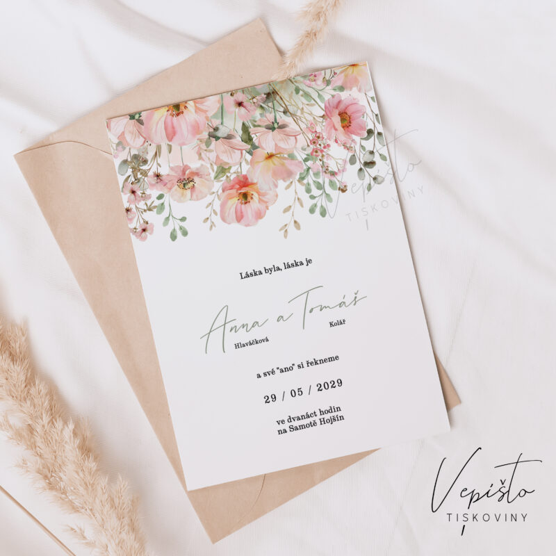 svatební oznámení šablona růžové sage zelená