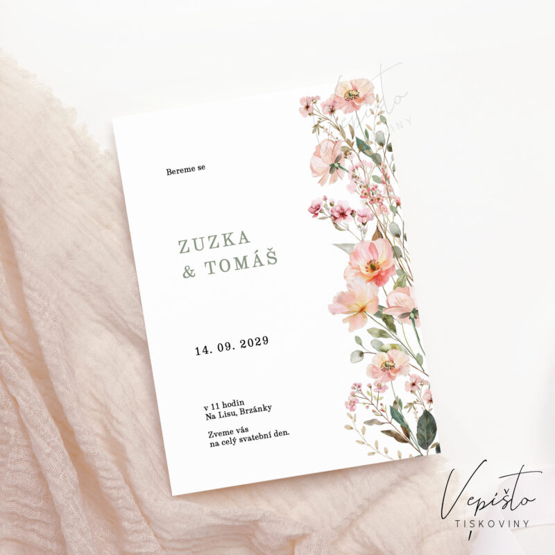 svatební oznámení šablona růžové sage zelená