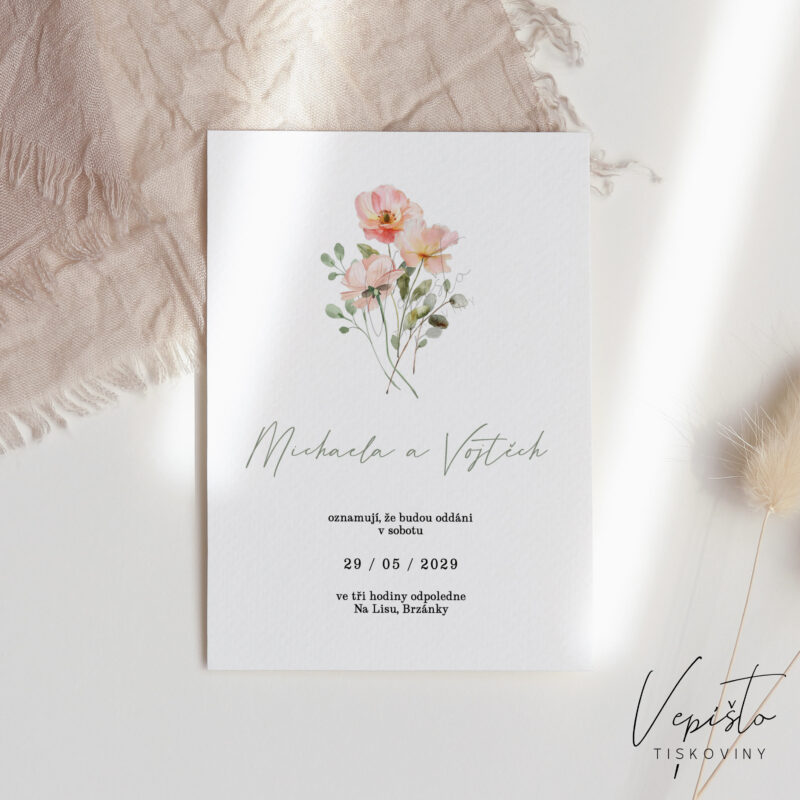 svatební oznámení šablona růžové sage zelená