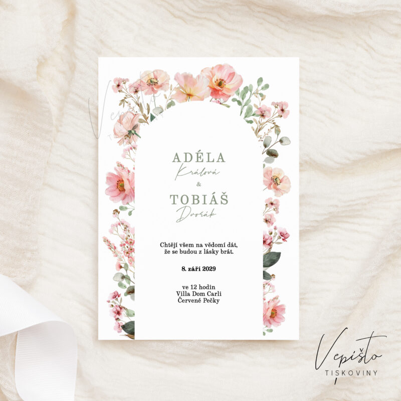 svatební oznámení šablona růžové sage zelená