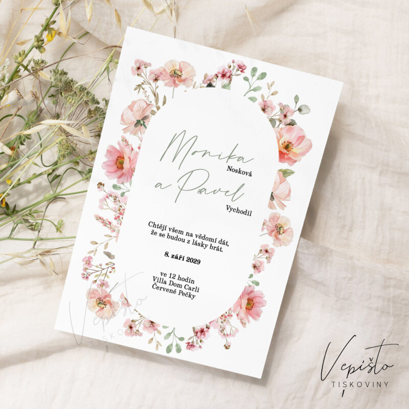 svatební oznámení šablona růžové sage zelená