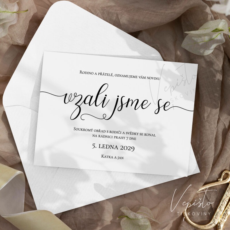 Kaligrafie, svatební oznámení Vzali jsme se