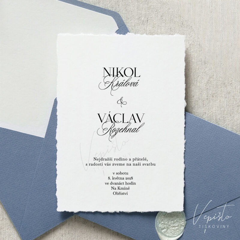 Elegantní klasika, svatební oznámení s tiskacími křestními jmény