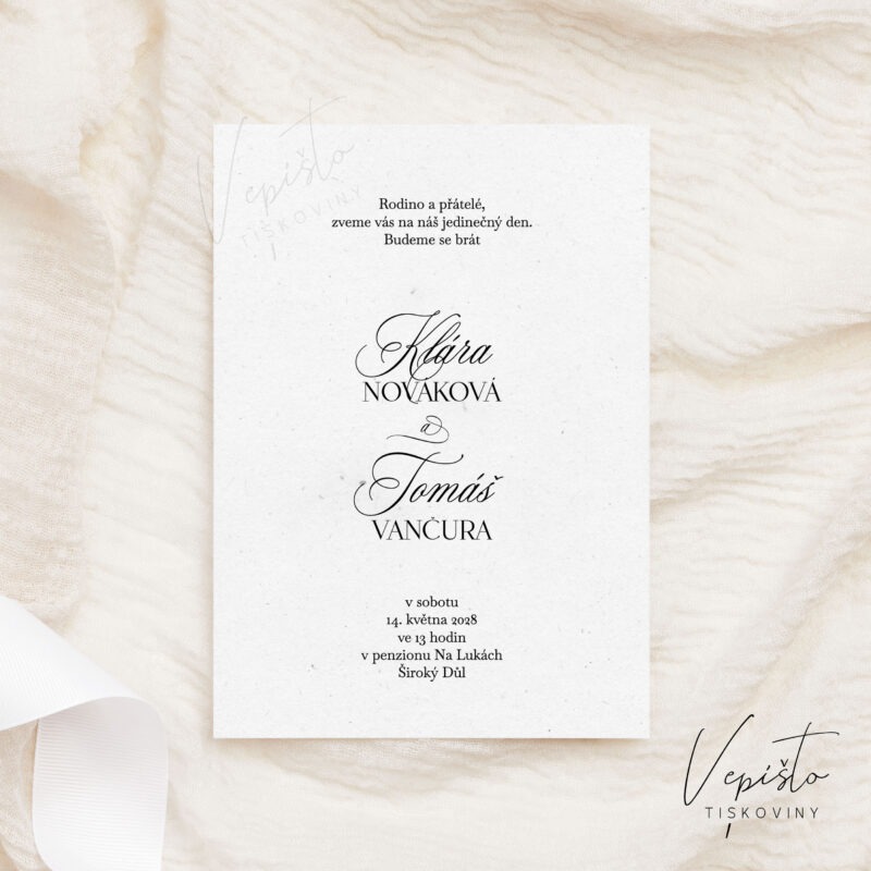 Elegantní klasika, svatební oznámení s tiskacími příjmeními