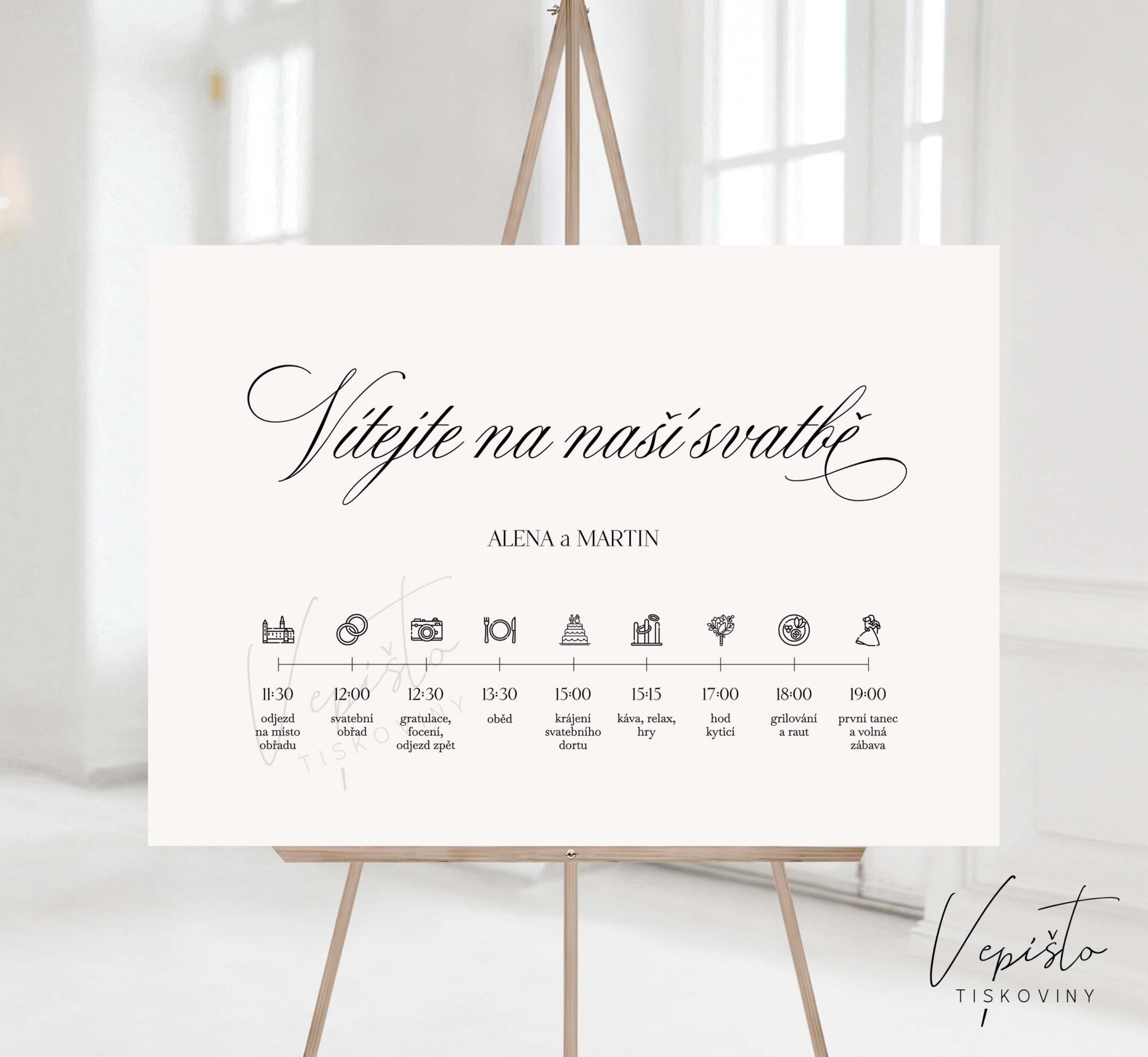Elegantní klasika, uvítací cedule s harmonogramem